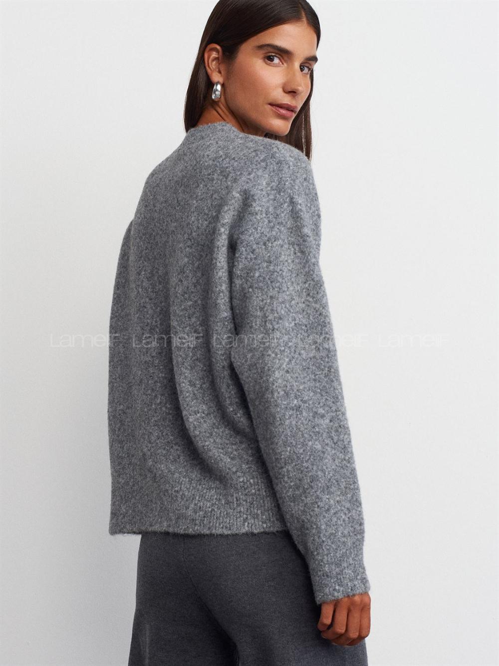 Lamelif Dilvin Bisiklet Yaka Yumuşak Dokulu Triko Kazak Füme