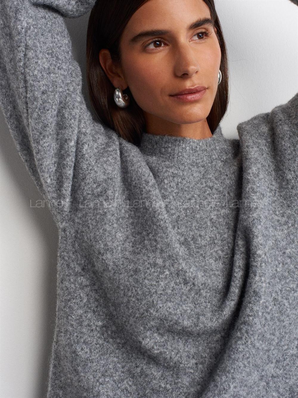 Lamelif Dilvin Bisiklet Yaka Yumuşak Dokulu Triko Kazak Füme