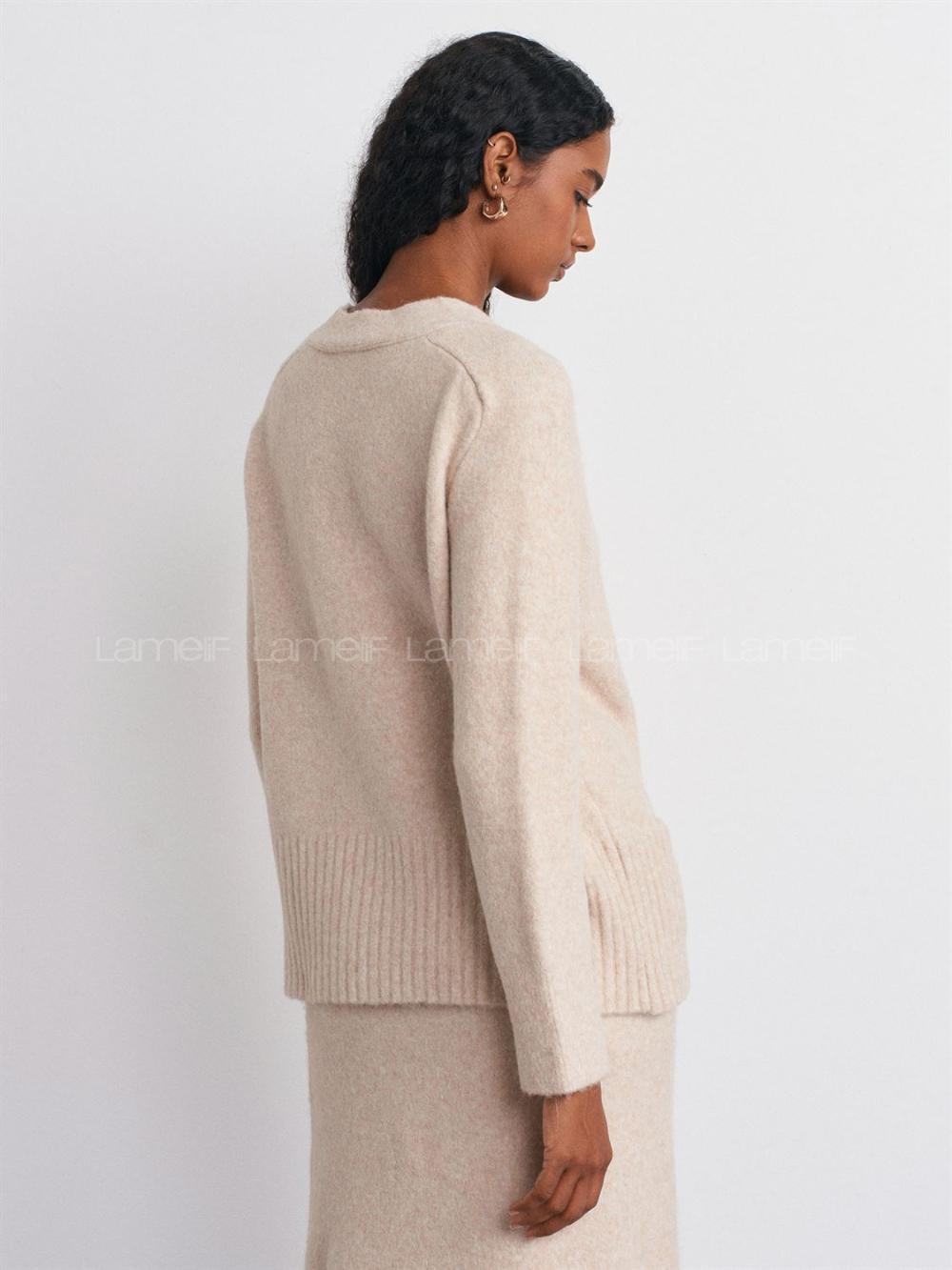 Beige Normal Neck V Neck Cardigan