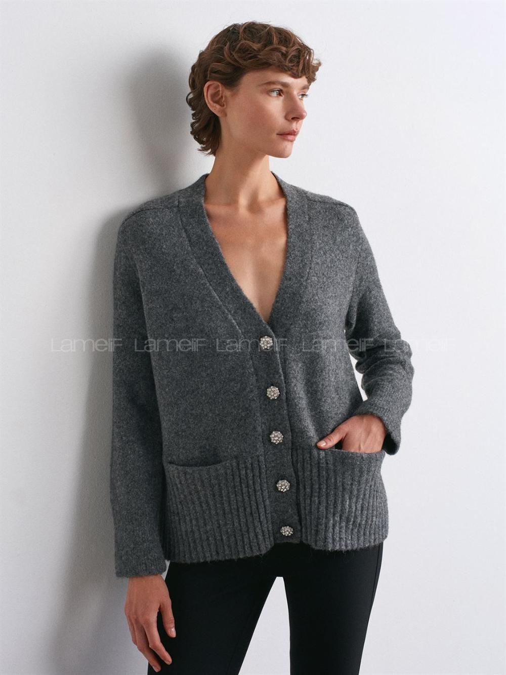 Smoked Normal Neck V Neck Cardigan