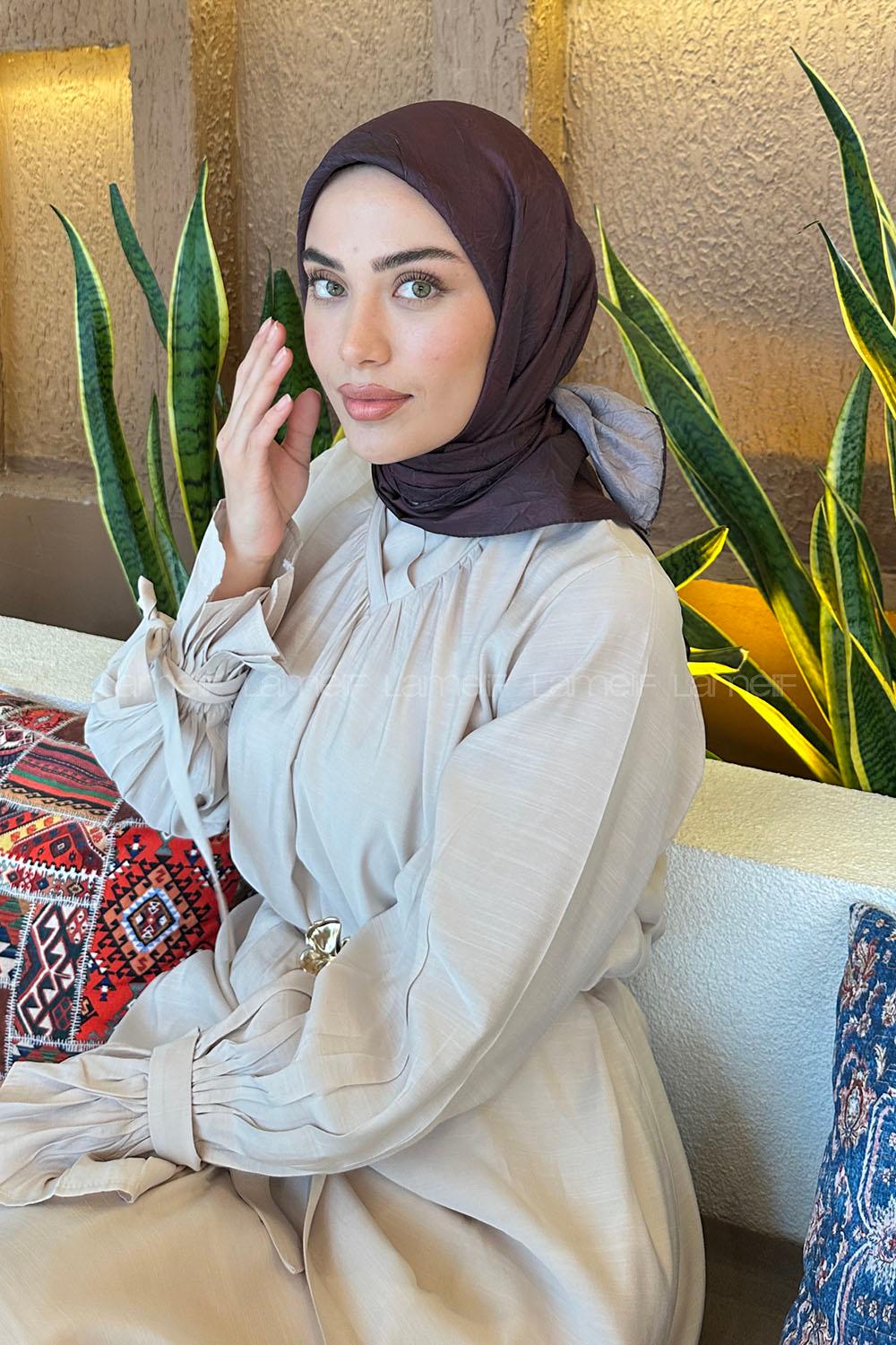 Lamelif Batik Desen Bambu Eşarp Acı Kahve