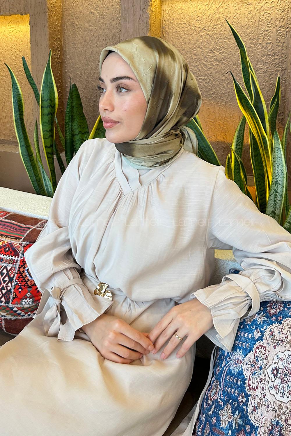 Lamelif Batik Desen Bambu Eşarp Haki