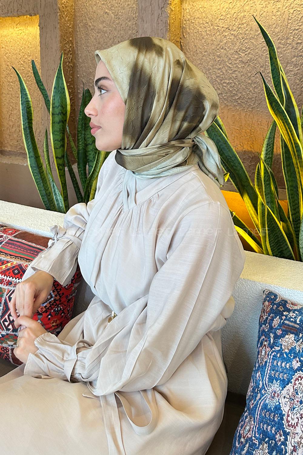 Lamelif Batik Desen Bambu Eşarp Haki