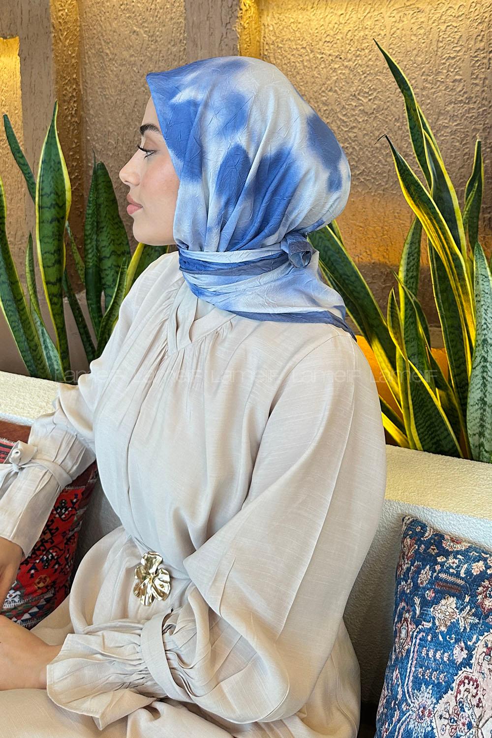 Lamelif Batik Desen Bambu Eşarp İndigo