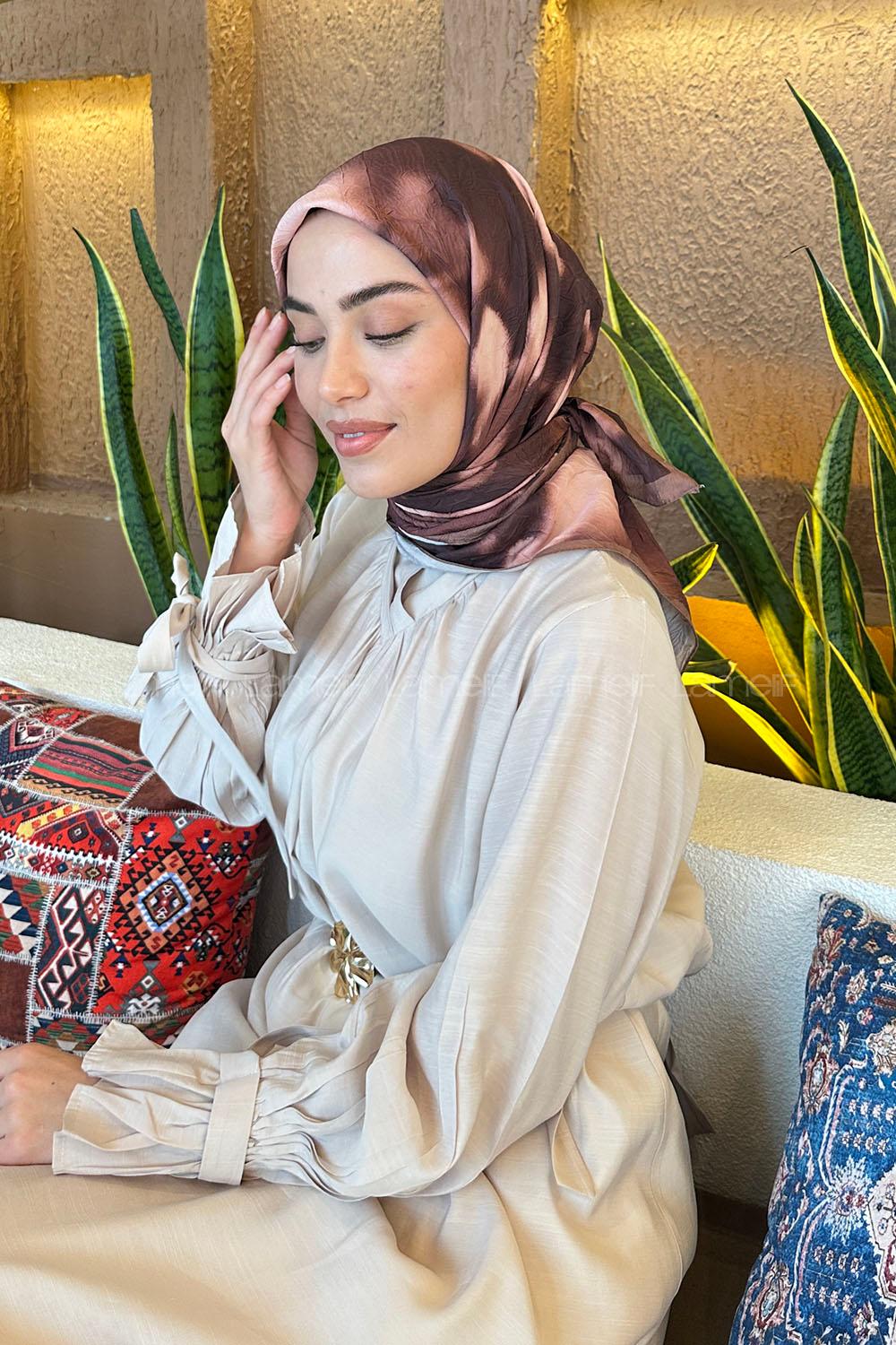 Lamelif Batik Desen Bambu Eşarp Kahverengi