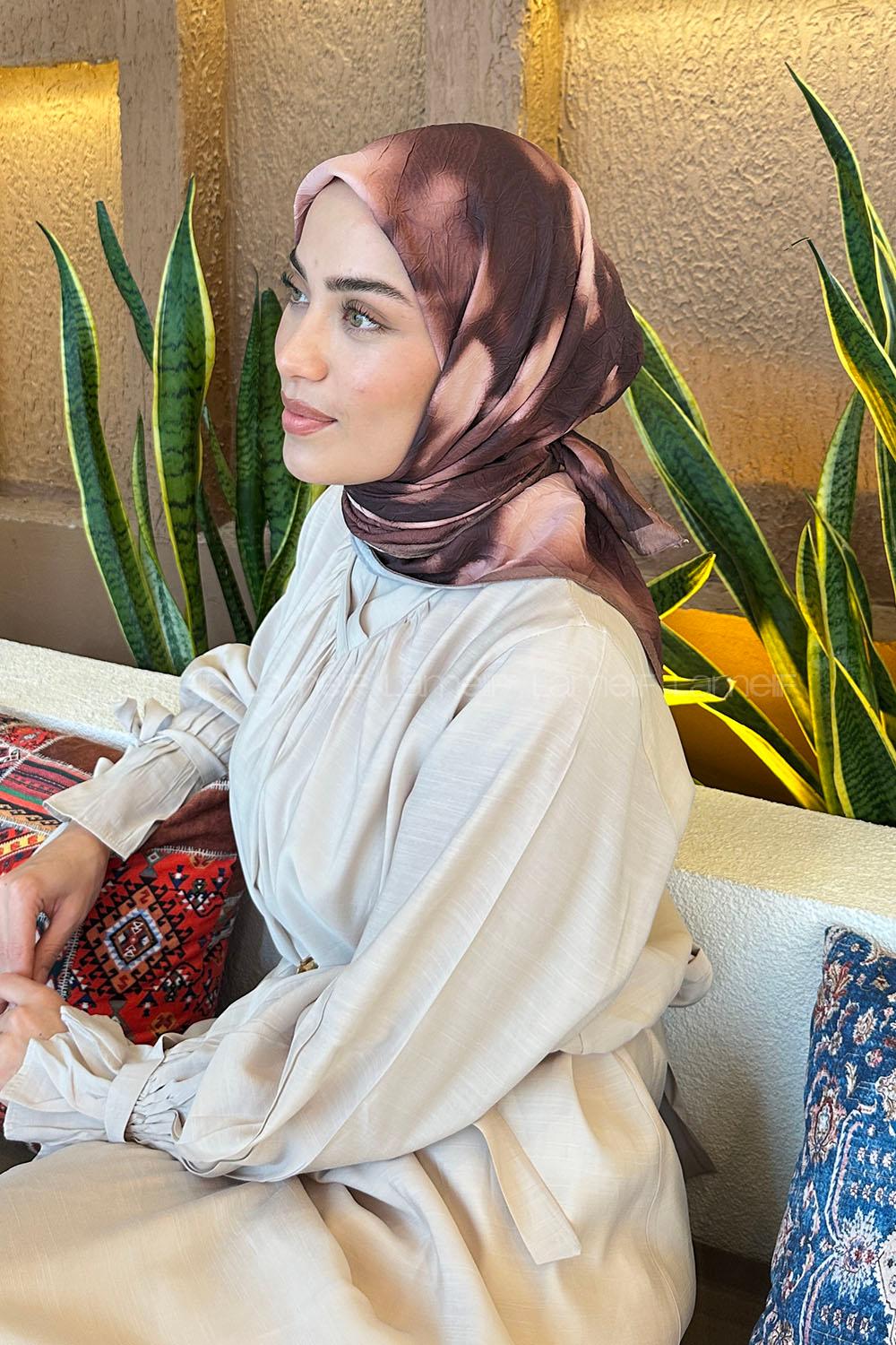 Lamelif Batik Desen Bambu Eşarp Kahverengi