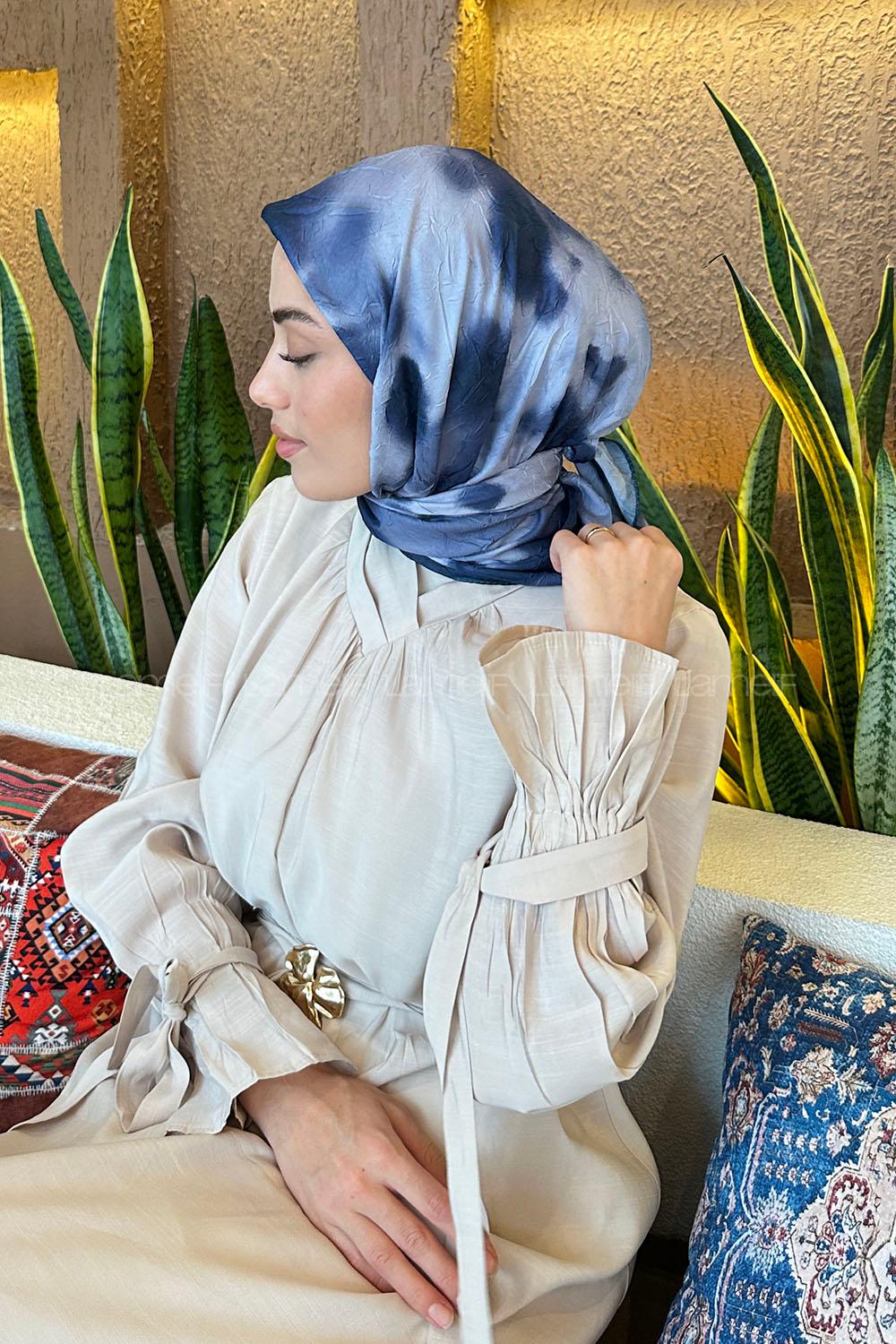 Lamelif Batik Desen Bambu Eşarp Lacivert