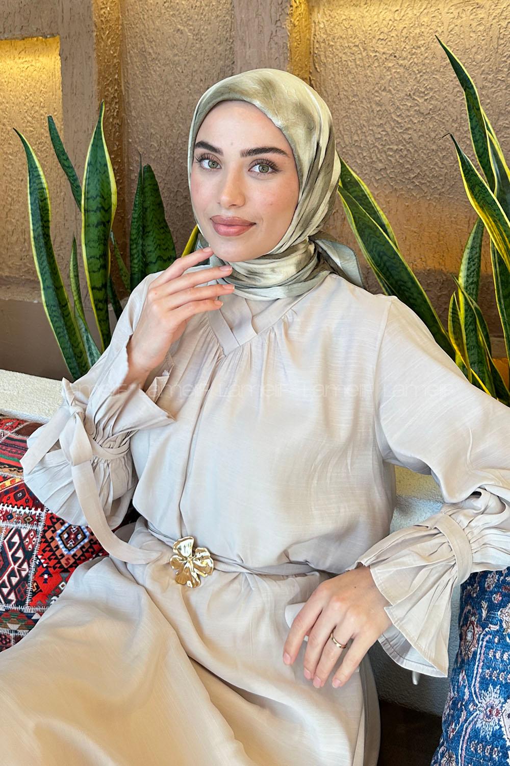 Lamelif Batik Desen Bambu Eşarp Mint Yeşili