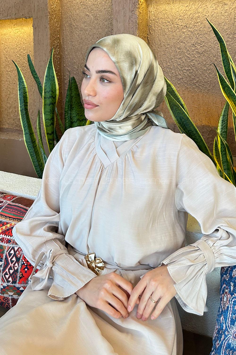 Lamelif Batik Desen Bambu Eşarp Mint Yeşili