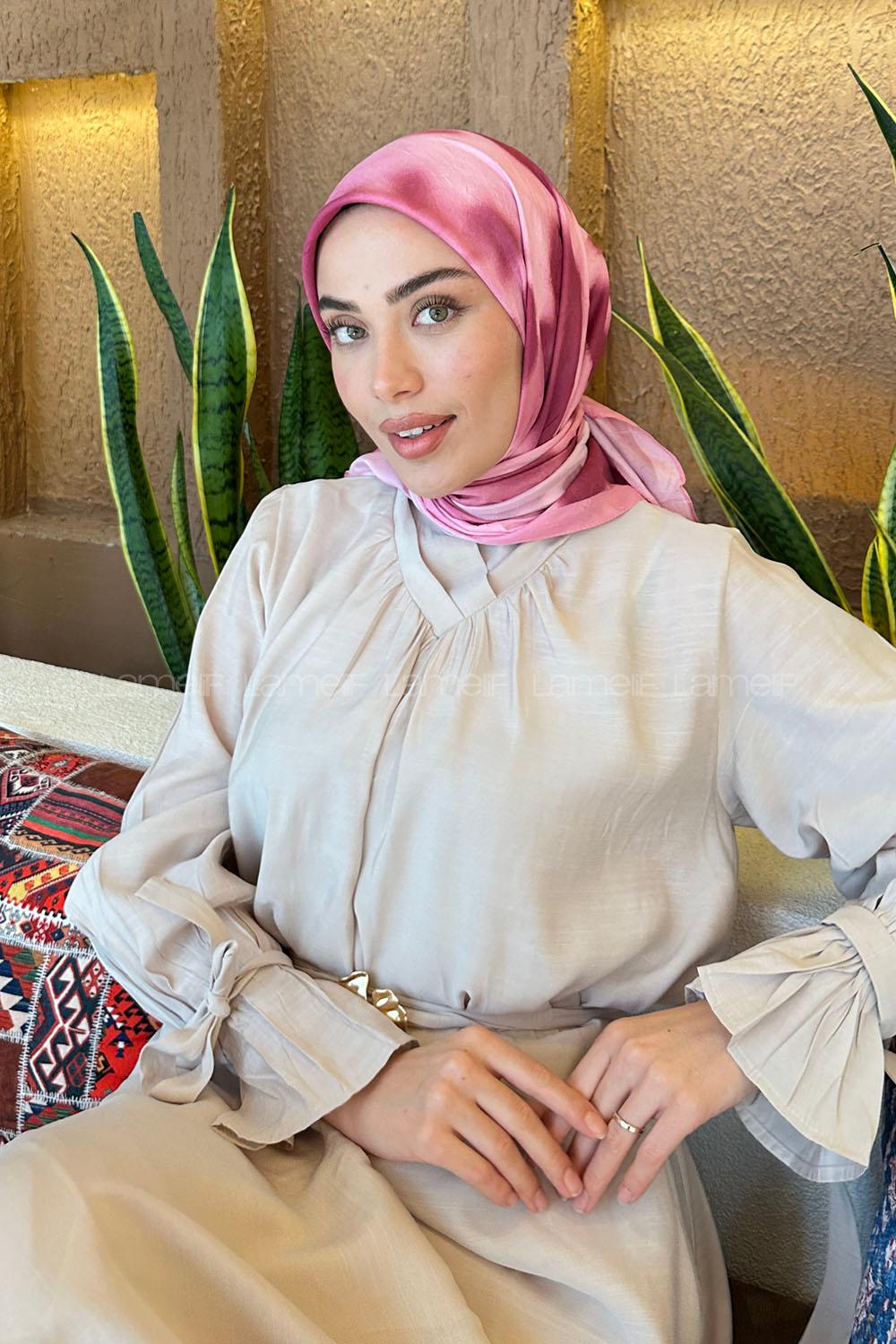 Lamelif Batik Desen Bambu Eşarp Şeker Pembe