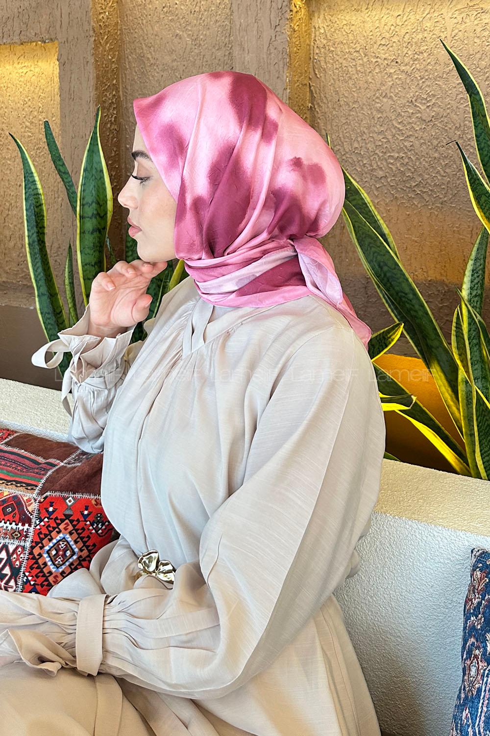 Lamelif Batik Desen Bambu Eşarp Şeker Pembe