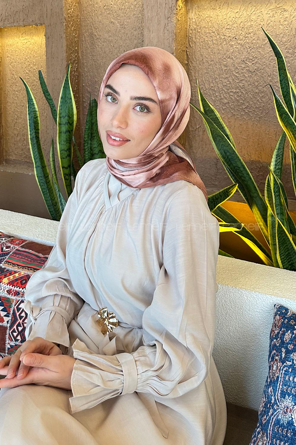 Lamelif Batik Desen Bambu Eşarp Sütlü Kahve