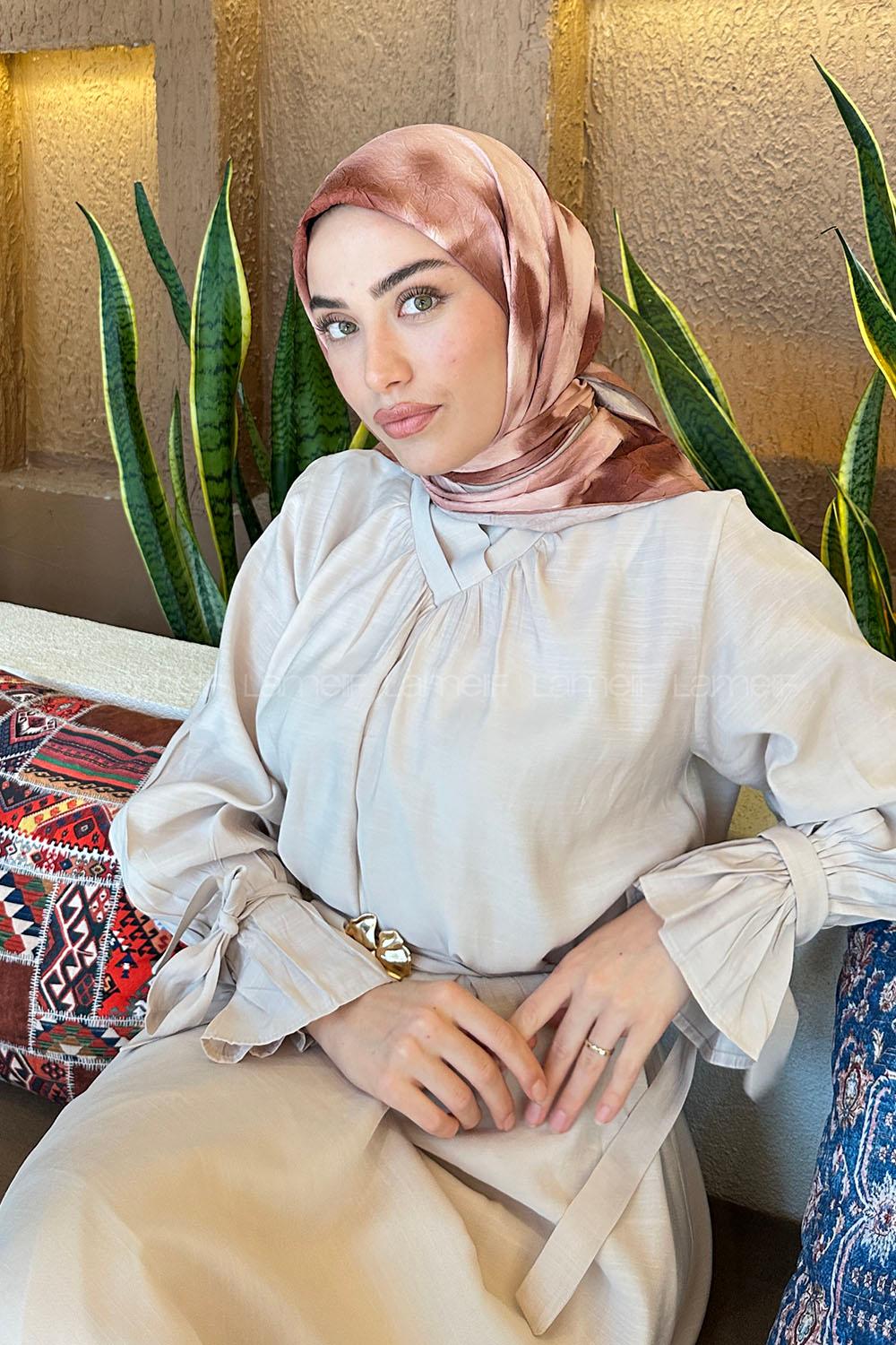 Lamelif Batik Desen Bambu Eşarp Sütlü Kahve