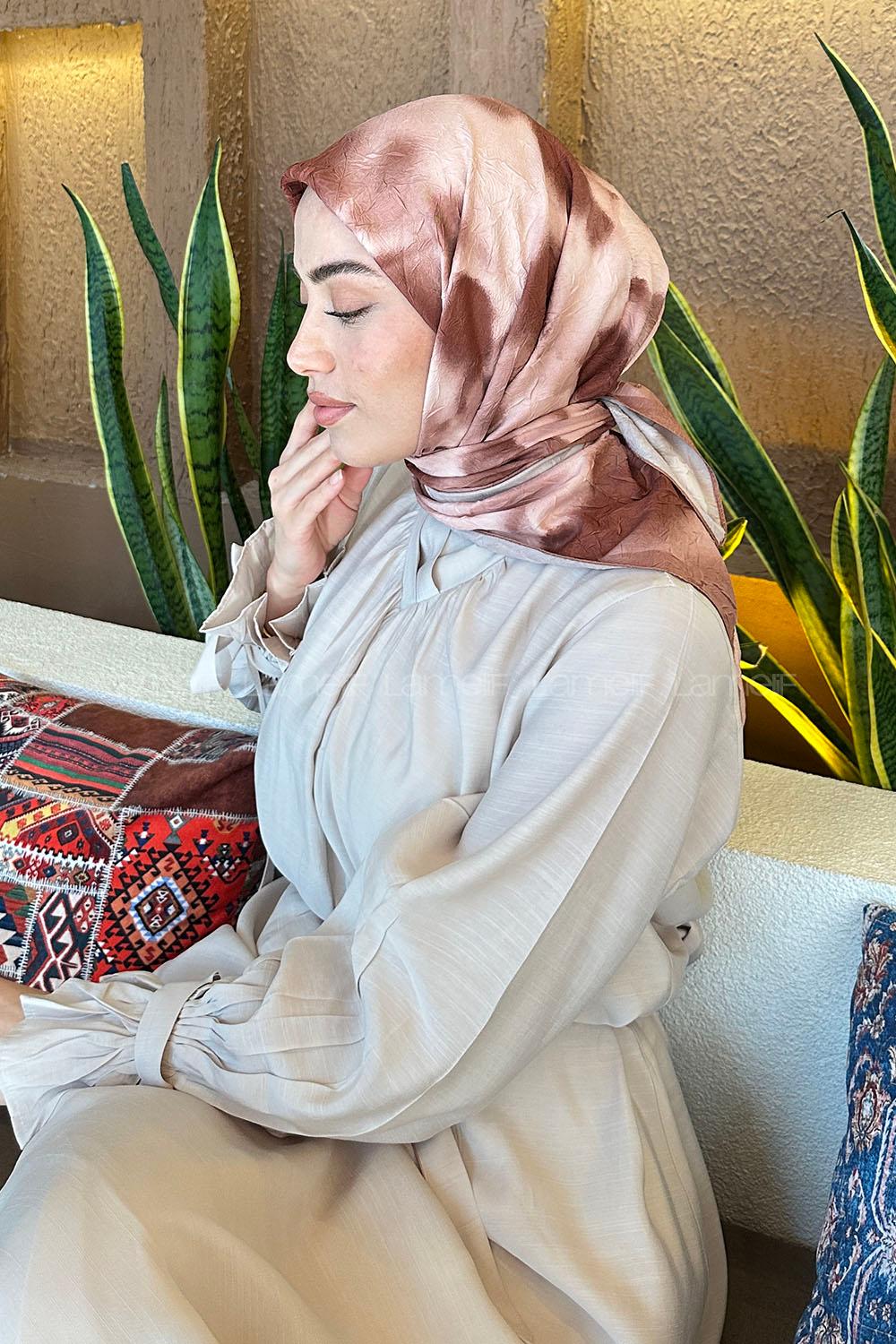 Lamelif Batik Desen Bambu Eşarp Sütlü Kahve