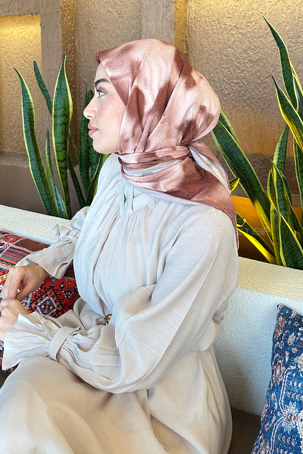 Lamelif Batik Desen Bambu Eşarp Sütlü Kahve