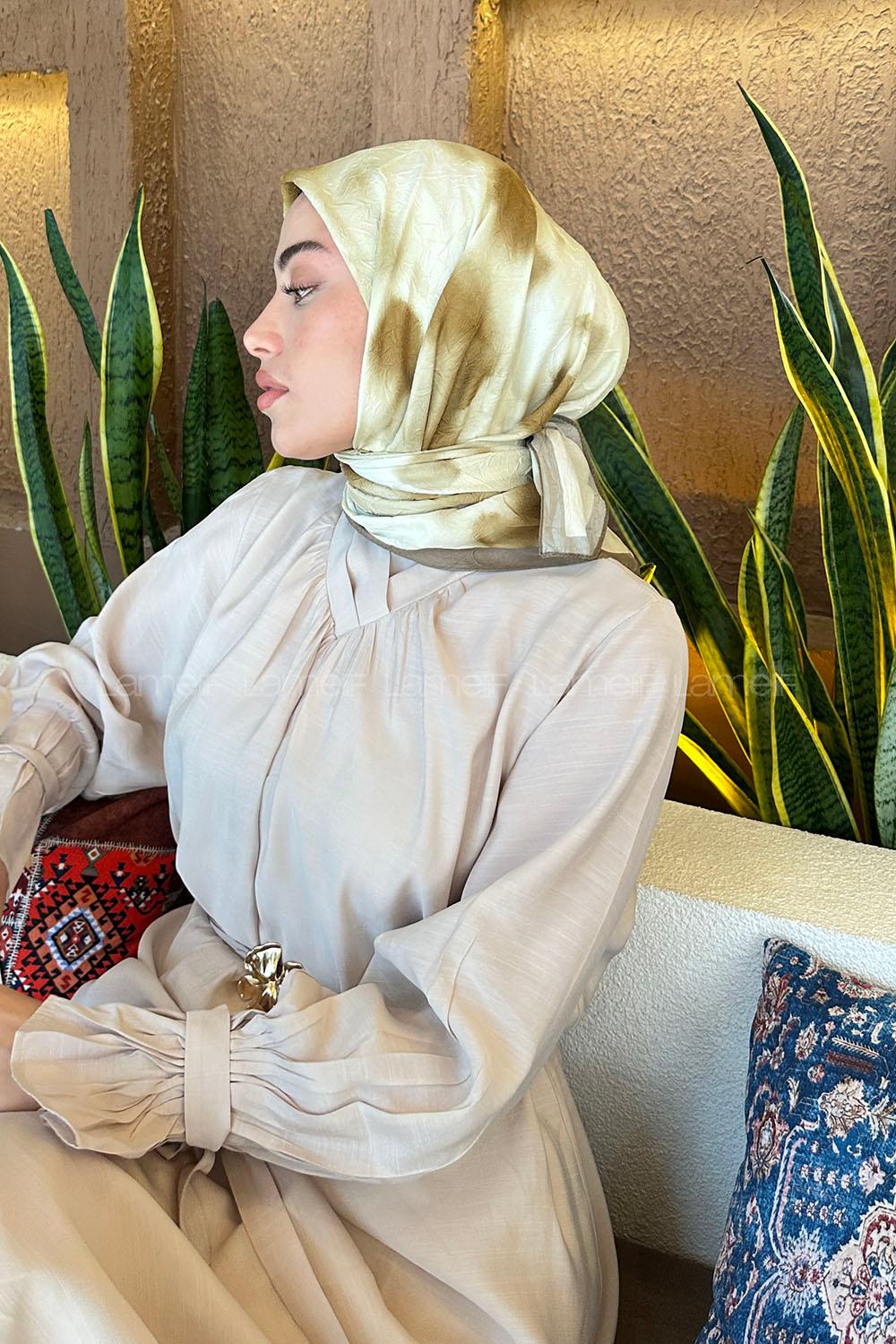 Lamelif Batik Desen Bambu Eşarp Yağ Yeşili