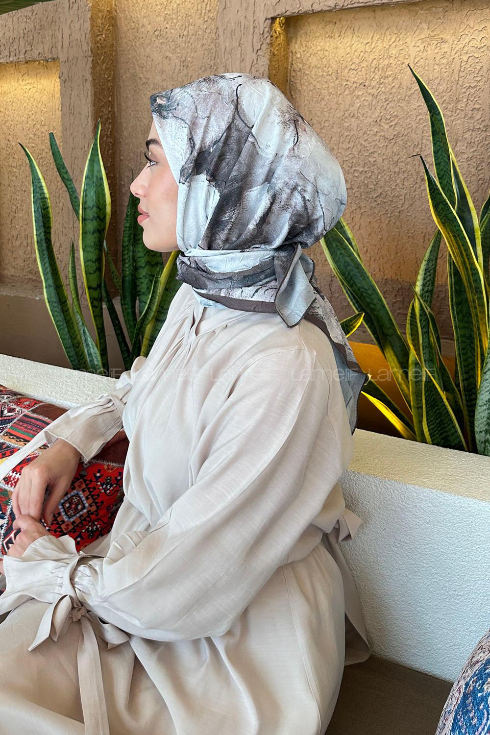 Lamelif Bohem Çiçek Desen Bambu Eşarp Acı Kahve