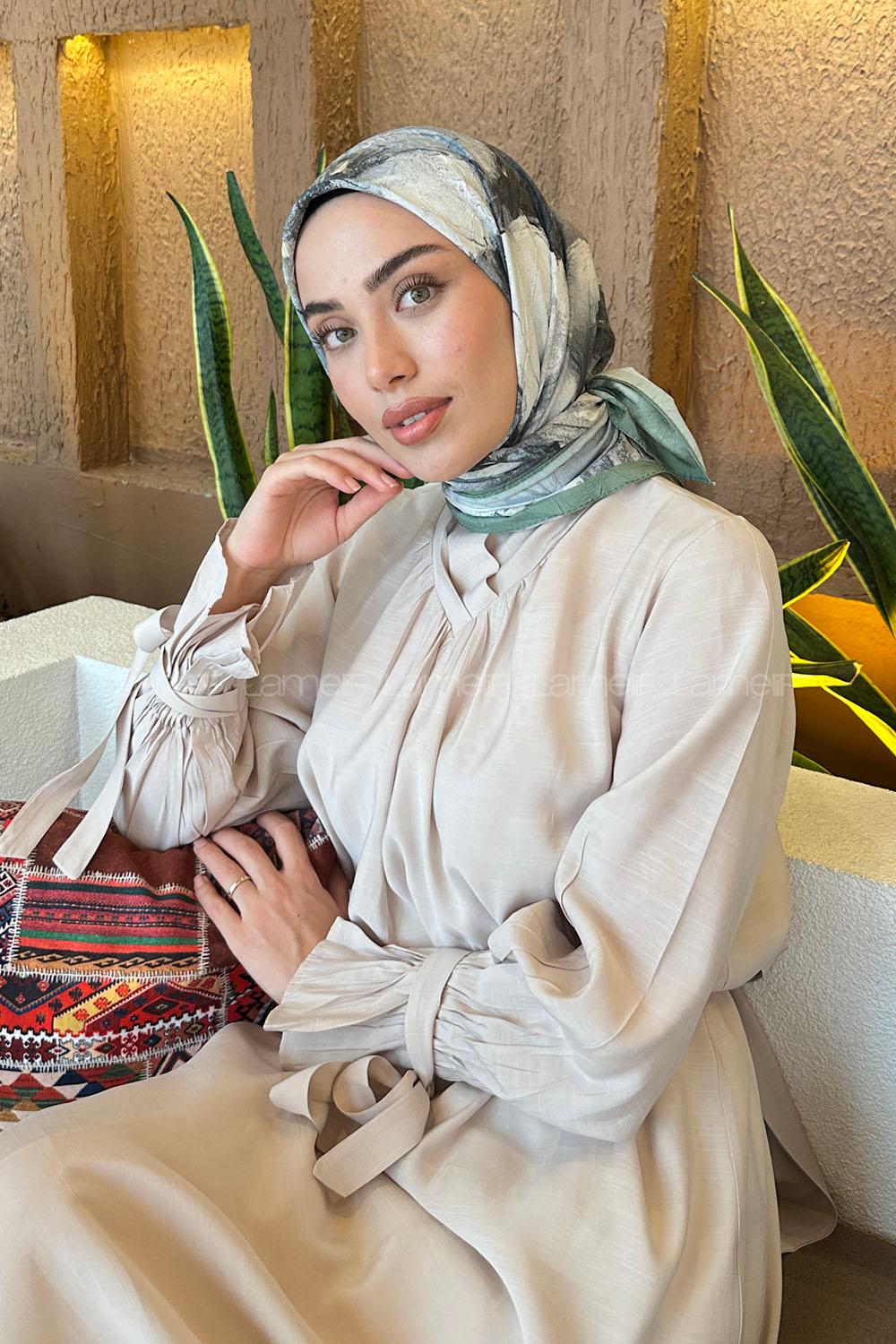 Lamelif Bohem Çiçek Desen Bambu Eşarp Adaçayı