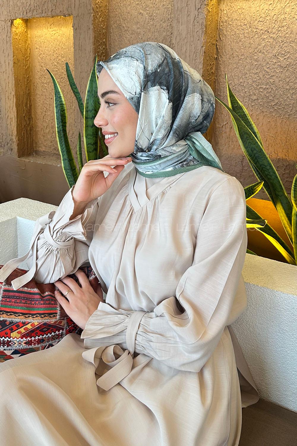 Lamelif Bohem Çiçek Desen Bambu Eşarp Adaçayı