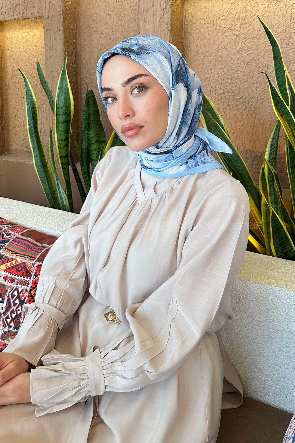 Lamelif Bohem Çiçek Desen Bambu Eşarp Bebe Mavisi