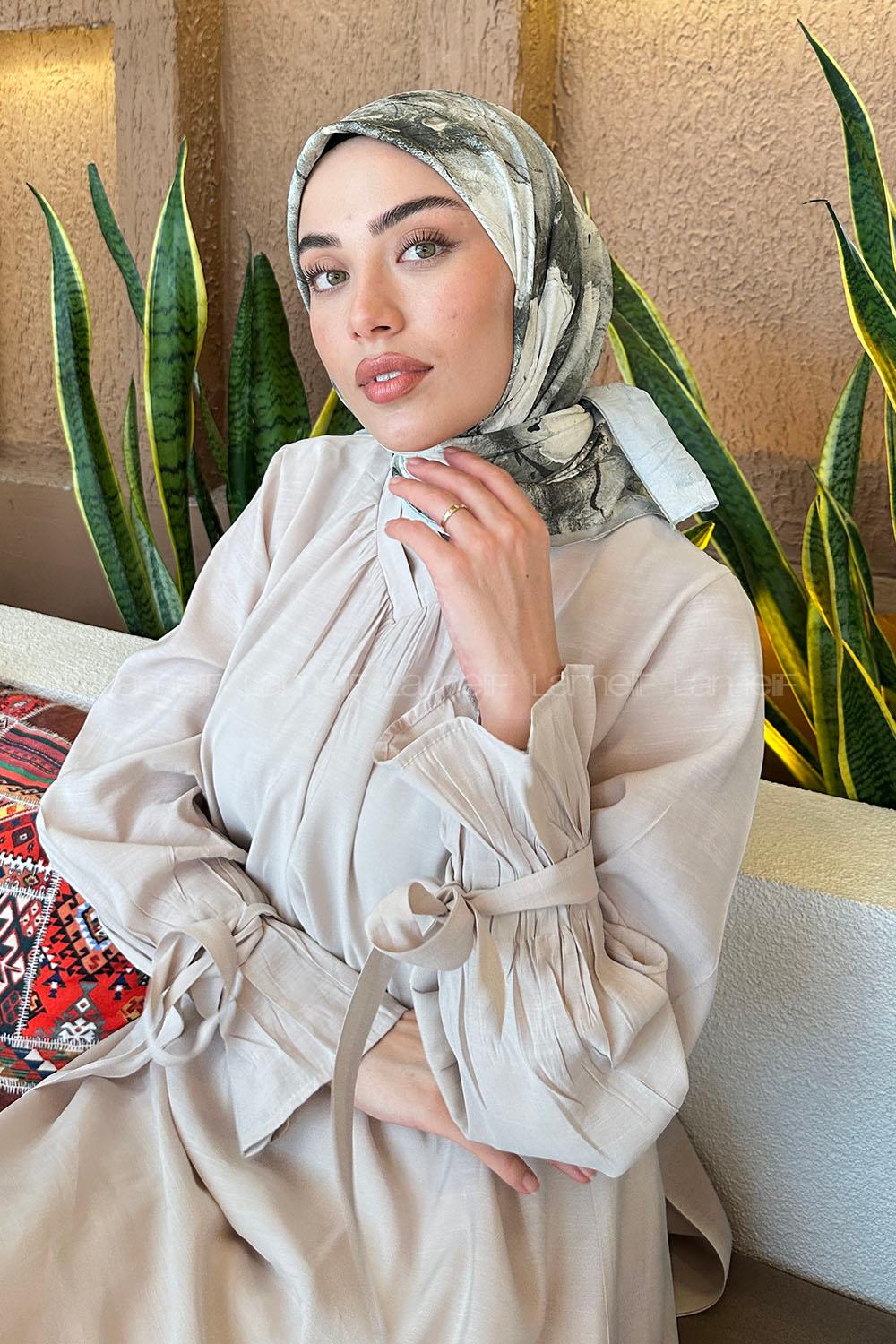 Lamelif Bohem Çiçek Desen Bambu Eşarp Çağla Yeşili