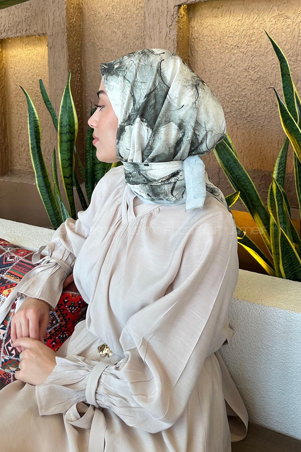 Lamelif Bohem Çiçek Desen Bambu Eşarp Çağla Yeşili