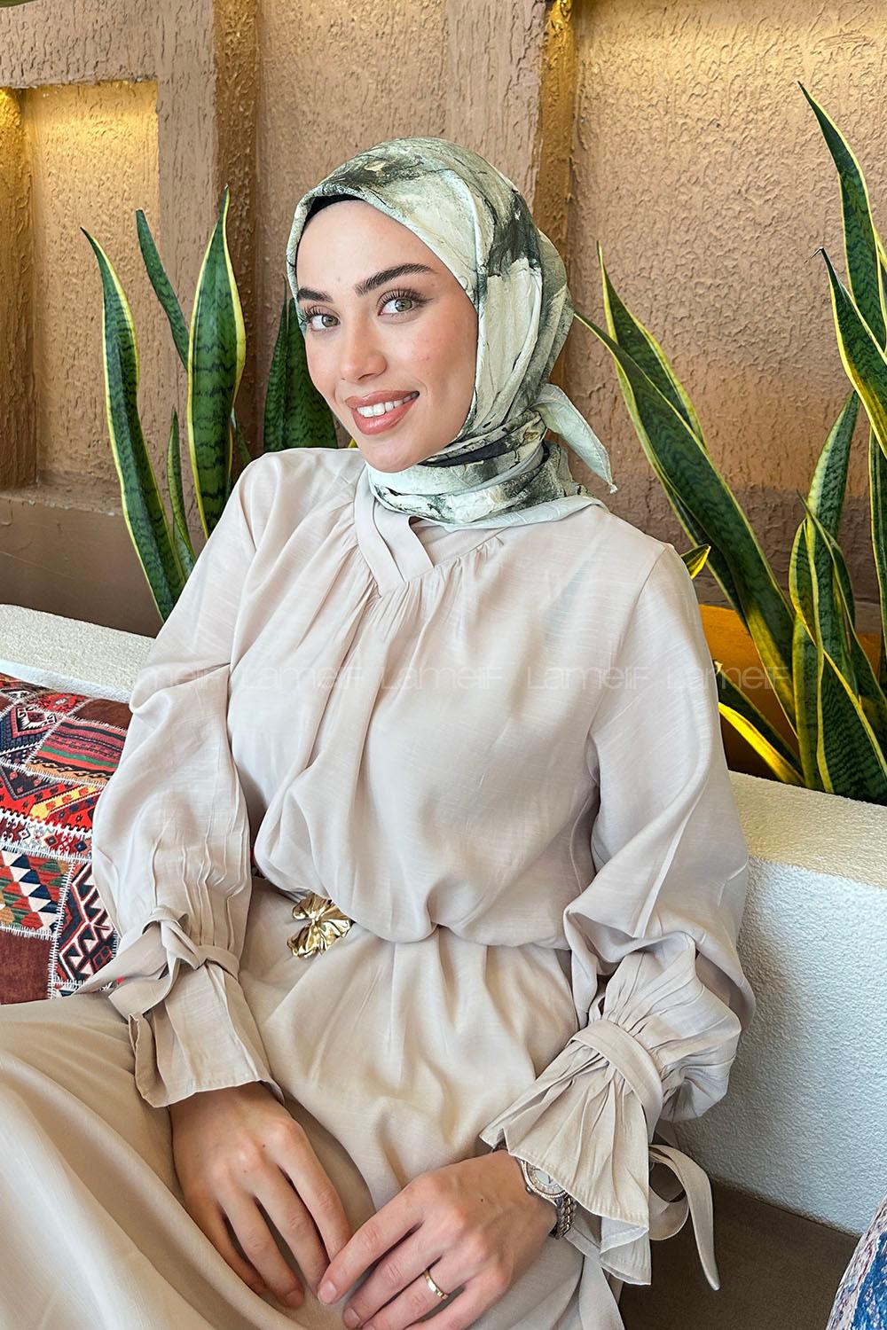 Lamelif Bohem Çiçek Desen Bambu Eşarp Mint Yeşili