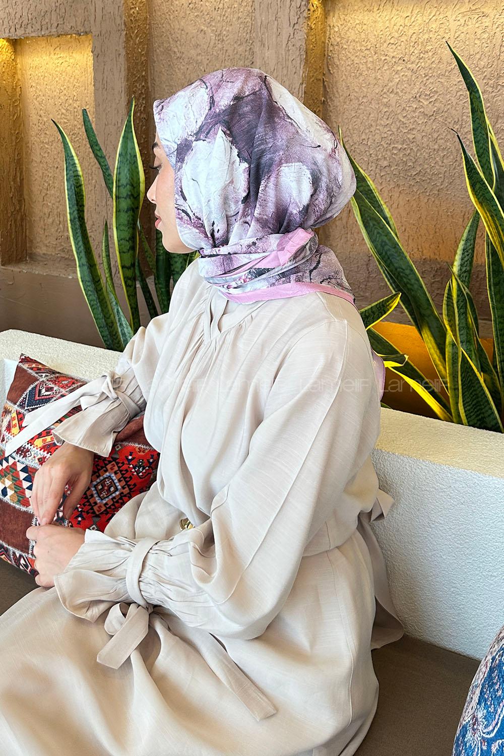 Lamelif Bohem Çiçek Desen Bambu Eşarp Şeker Pembesi