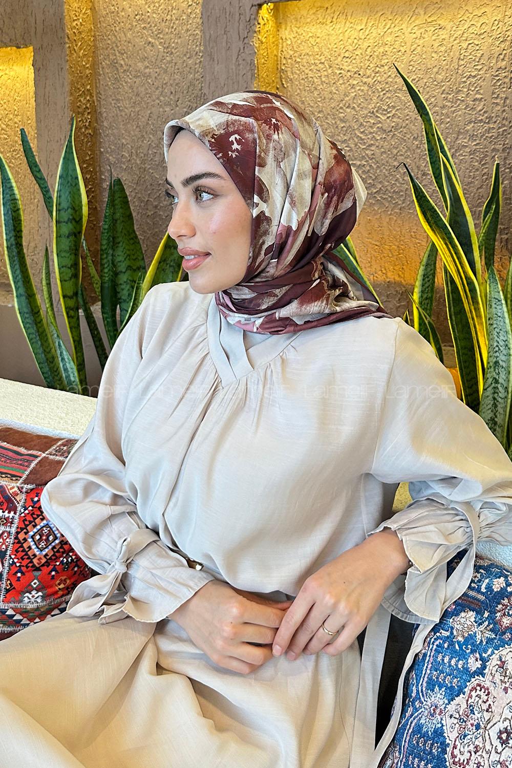 Lamelif Çiçek Desen Bambu Eşarp Bordo