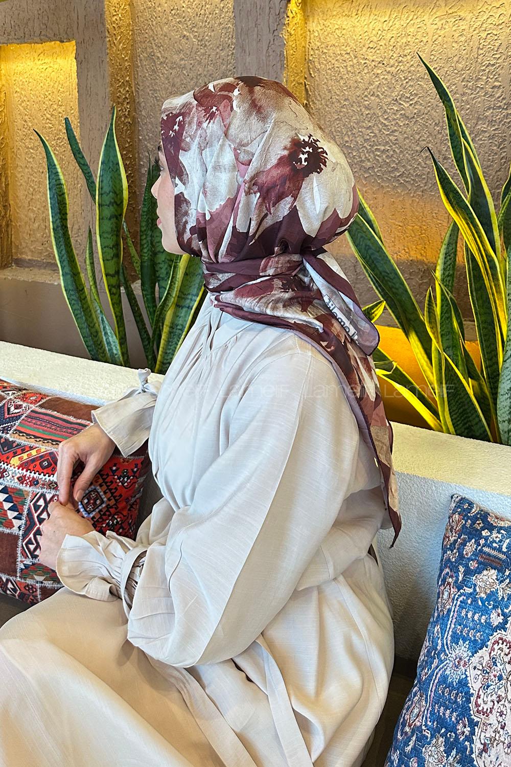 Lamelif Çiçek Desen Bambu Eşarp Bordo