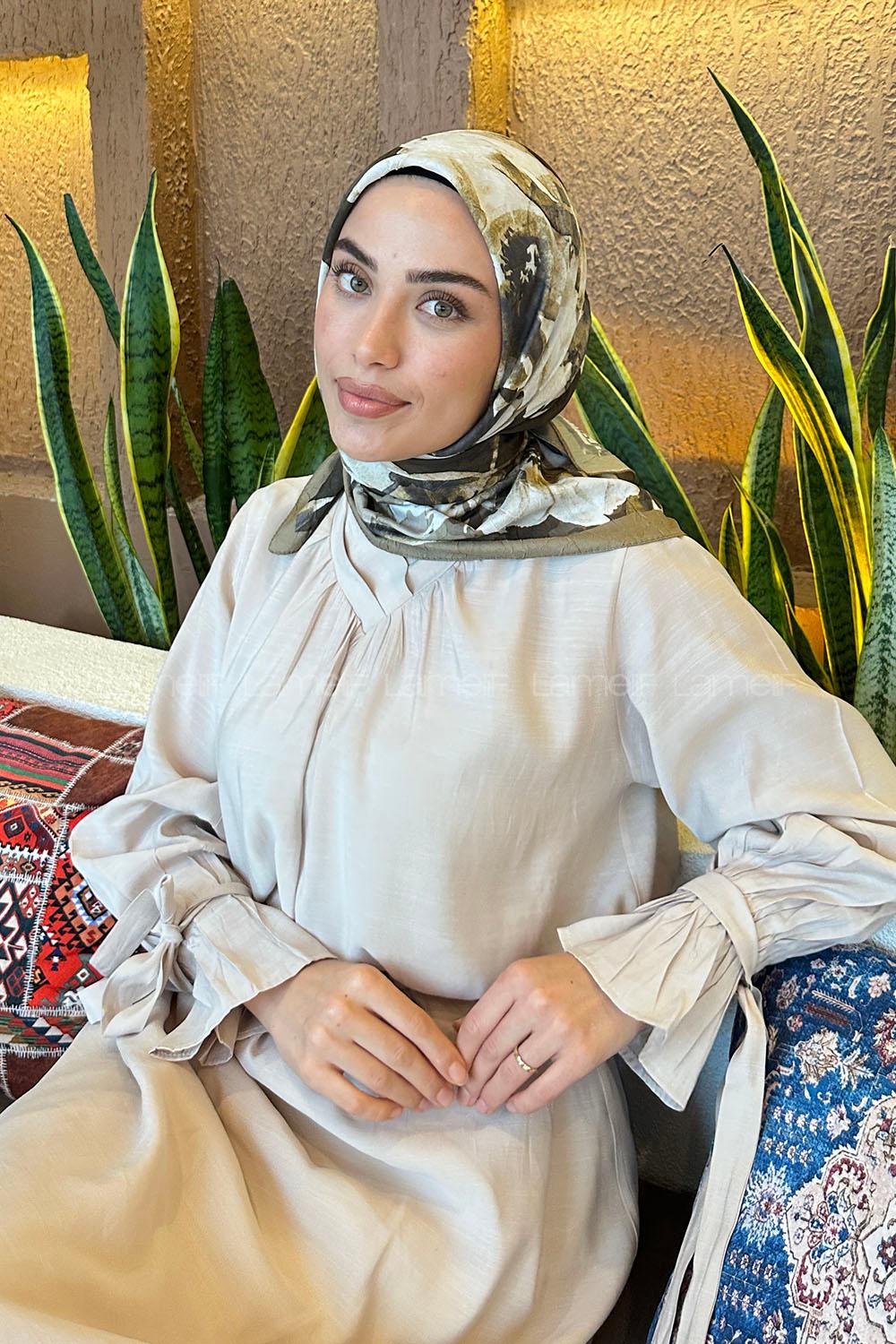 Lamelif Çiçek Desen Bambu Eşarp Mint Yeşili