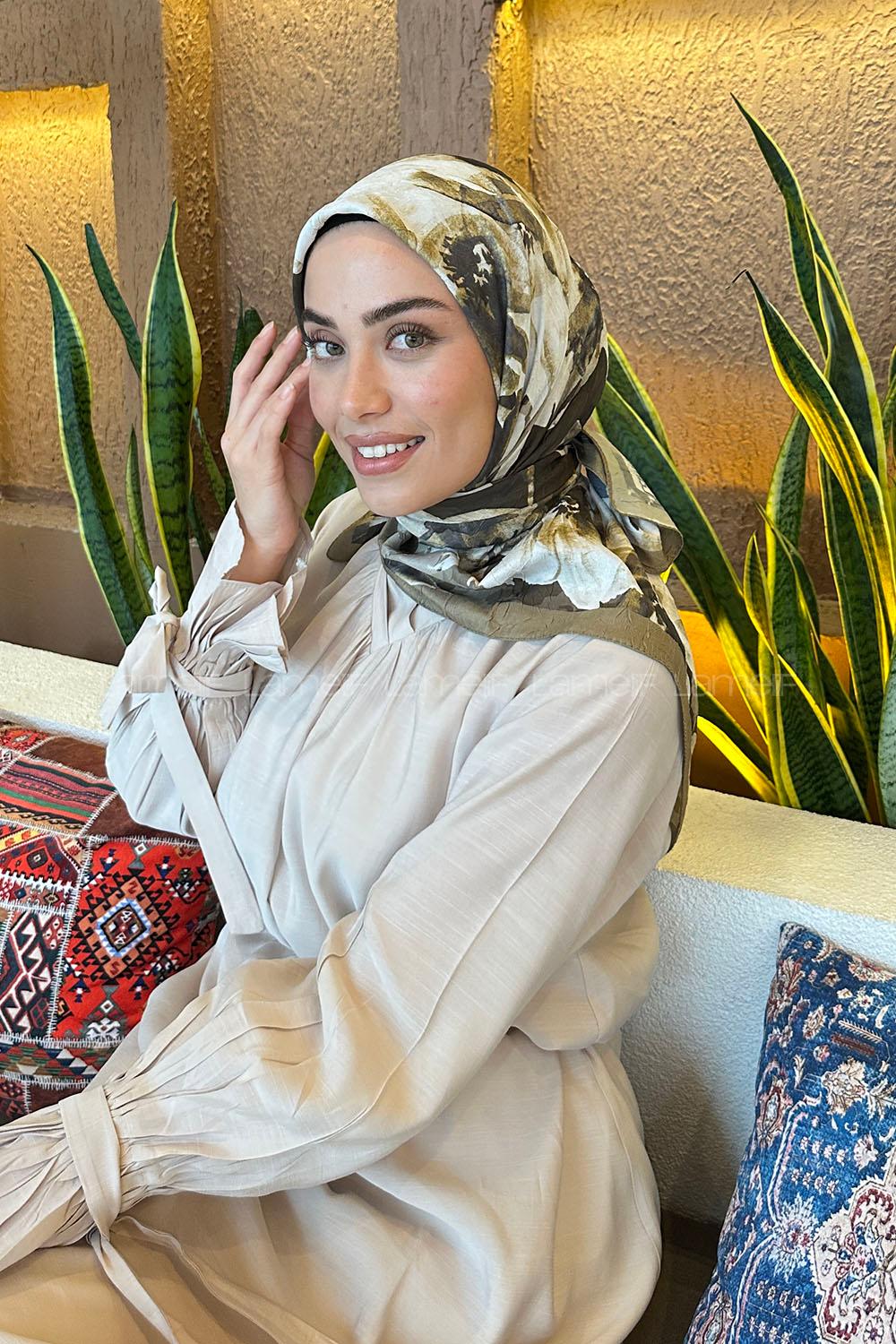 Lamelif Çiçek Desen Bambu Eşarp Mint Yeşili