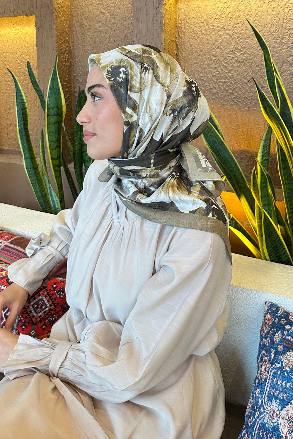 Lamelif Çiçek Desen Bambu Eşarp Mint Yeşili