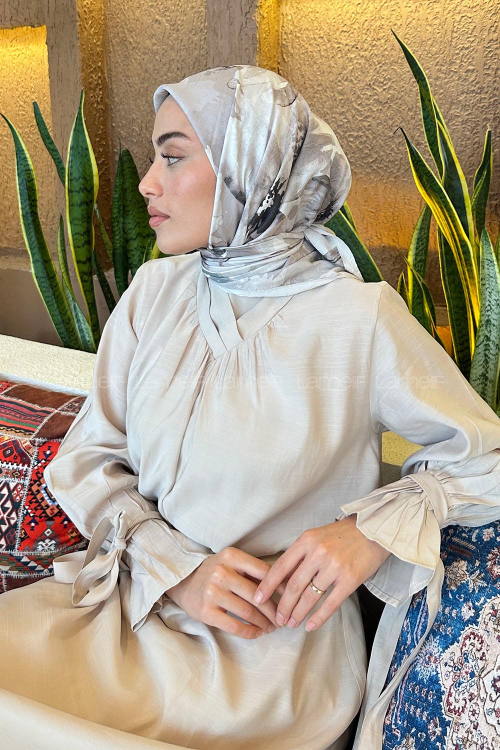 Lamelif Çiçek Desen Bambu Eşarp Taş