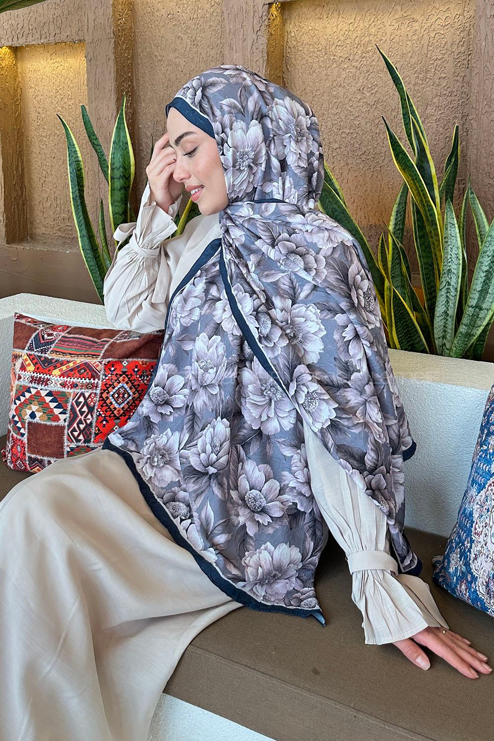 Lamelif Lotus Desen Bambu Şal Füme