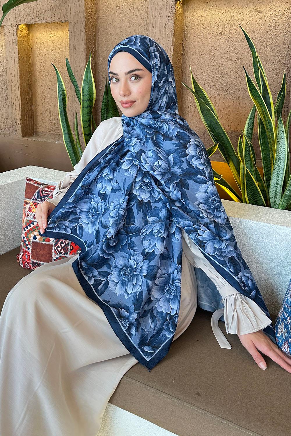 Lamelif Lotus Desen Bambu Şal İndigo