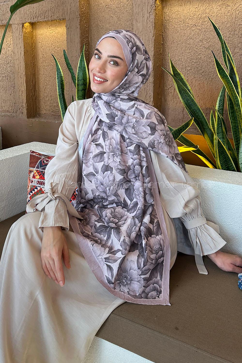 Lamelif Lotus Desen Bambu Şal Pudra