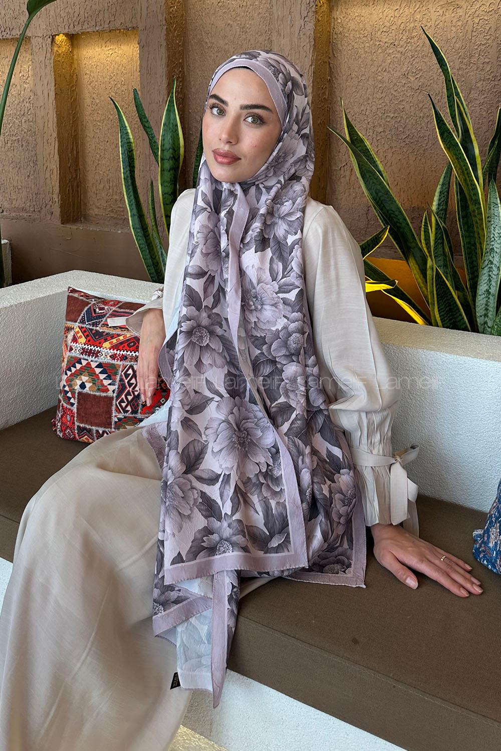 Lamelif Lotus Desen Bambu Şal Pudra