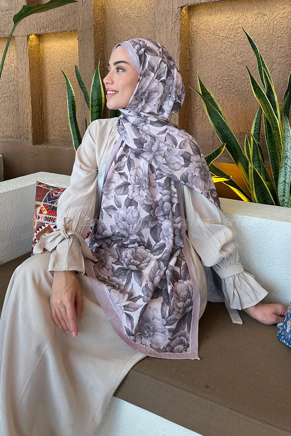 Lamelif Lotus Desen Bambu Şal Pudra