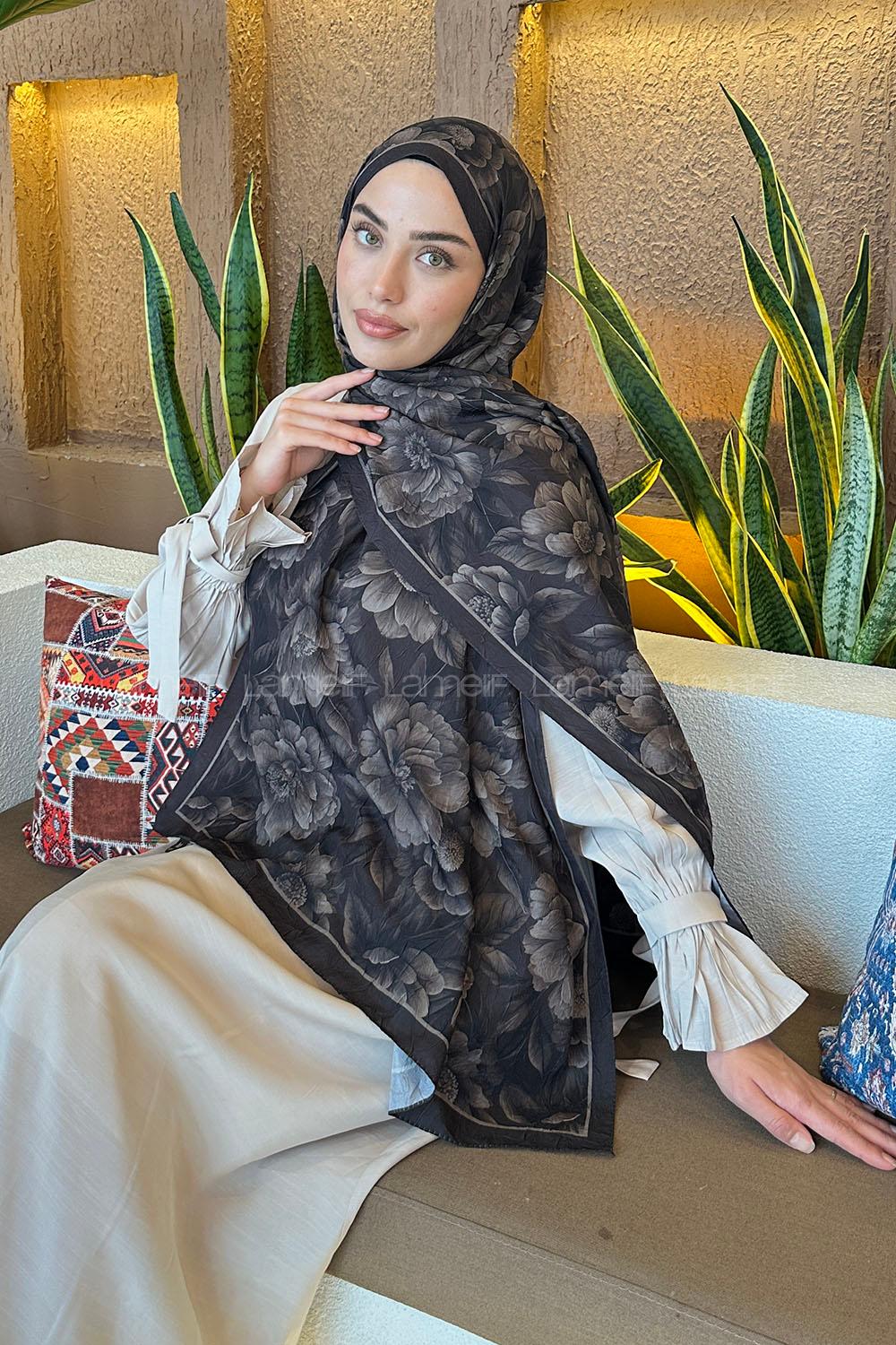 Lamelif Lotus Desen Bambu Şal Siyah