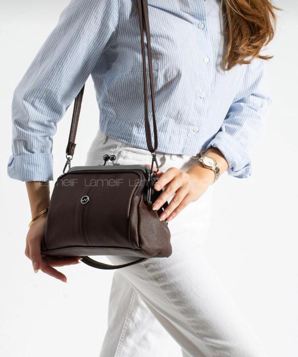 Brown With Suspenders Skin Hand Bag Arm Bag Bag