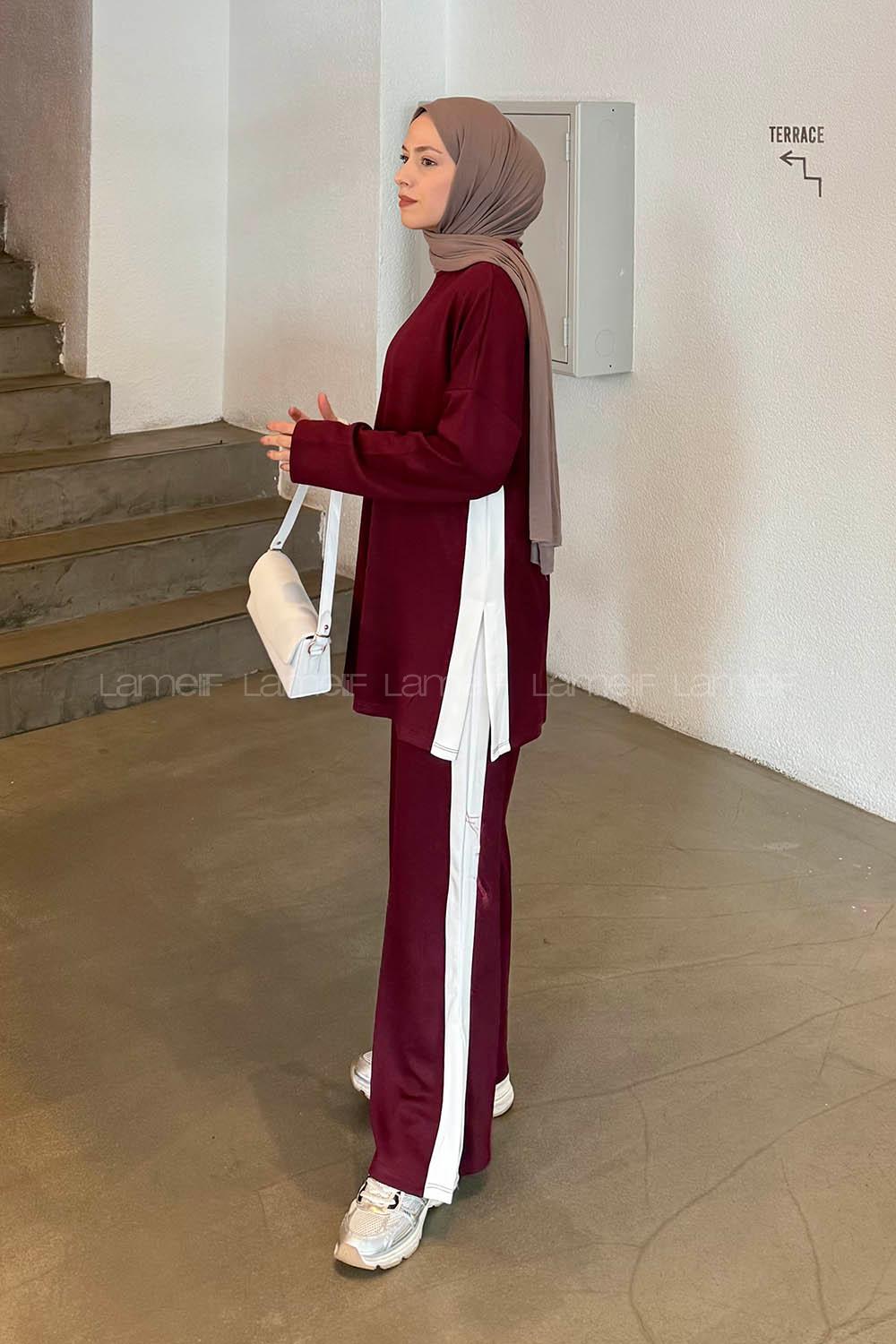 Lamelif Biyeli İkili Takım Bordo