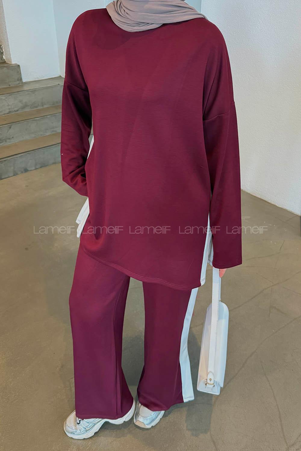 Lamelif Biyeli İkili Takım Bordo