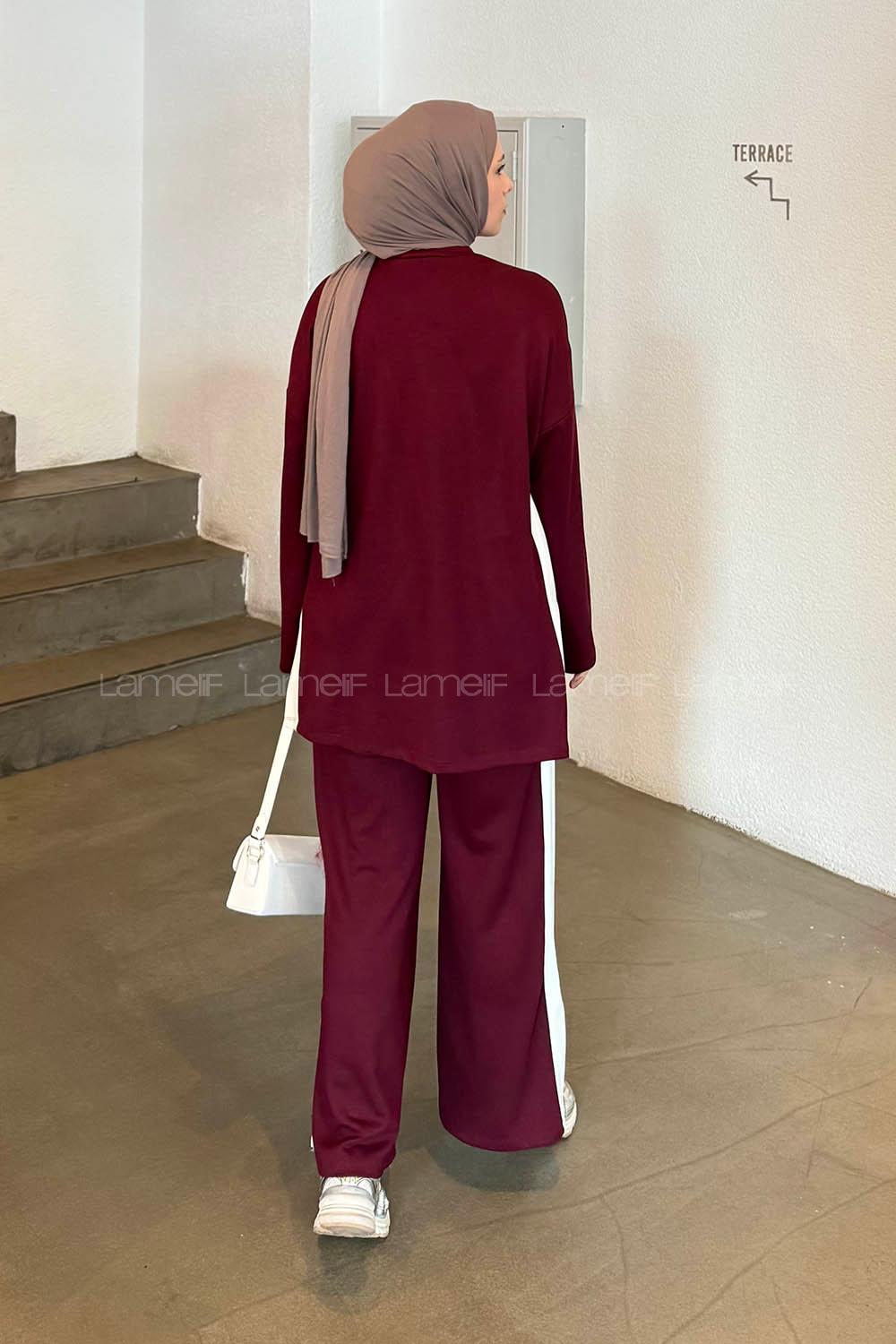 Lamelif Biyeli İkili Takım Bordo