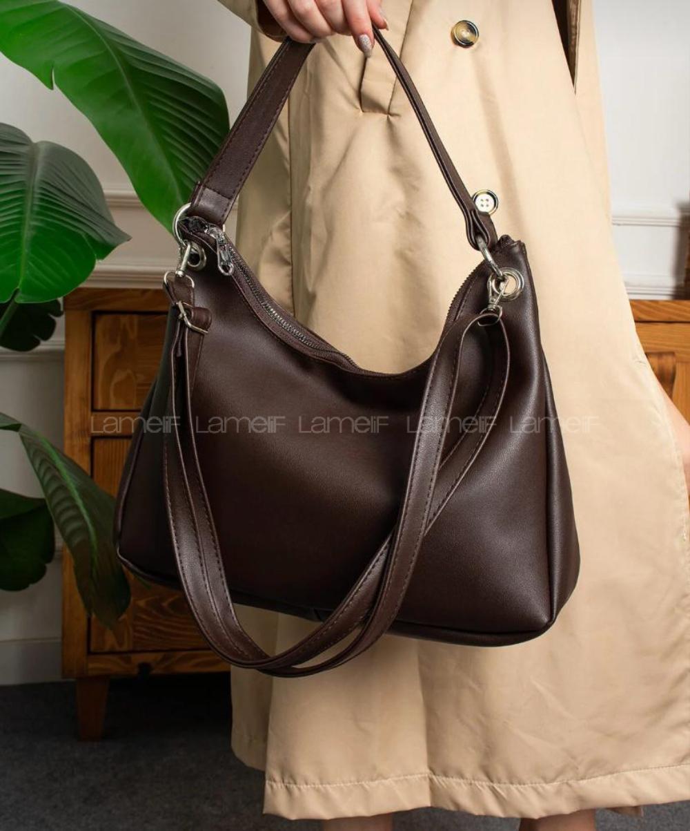 Lamelif Halka Detaylı Yumuşak Deri Ayarlanabilir Omuz Askılı Salaş Kadın Çanta