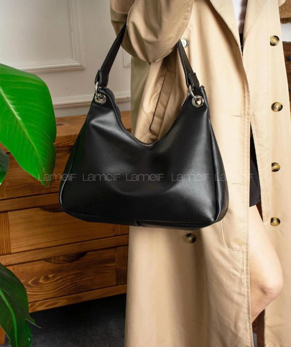 Lamelif Halka Detaylı Yumuşak Deri Ayarlanabilir Omuz Askılı Salaş Kadın Çanta