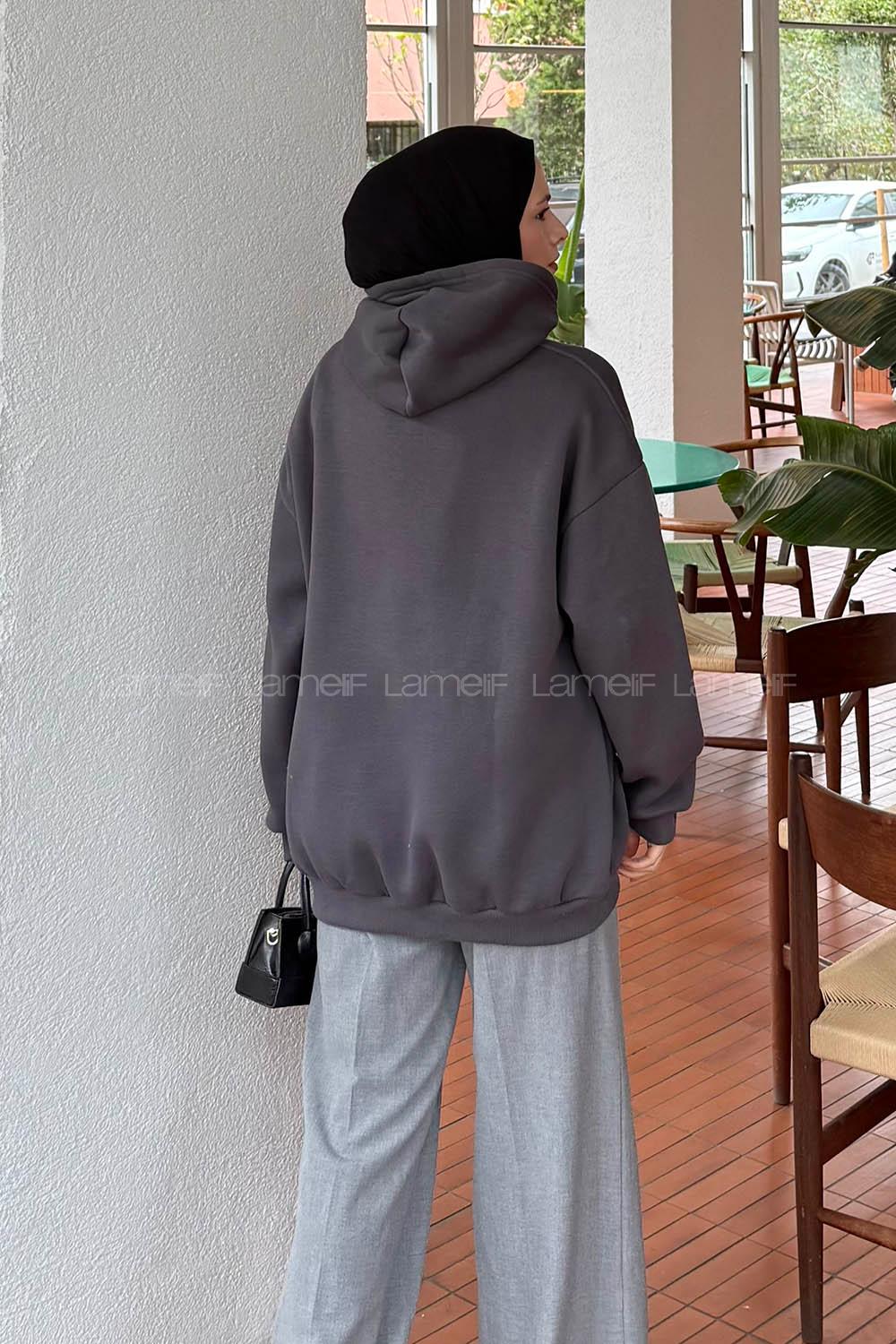Anthracite Hood Neck Long Arm Unprinted Sweatshirt