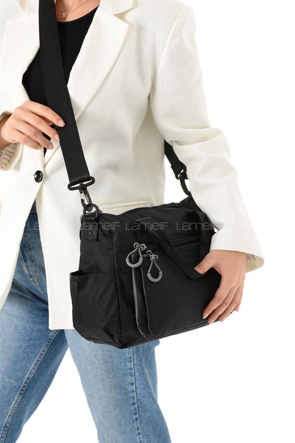 Lamelif San Morris Kadın 4 Bölmeli Krinkıl Kumaş Ayarlanabilir Çapraz Askılı El Ve Omuz Çantası