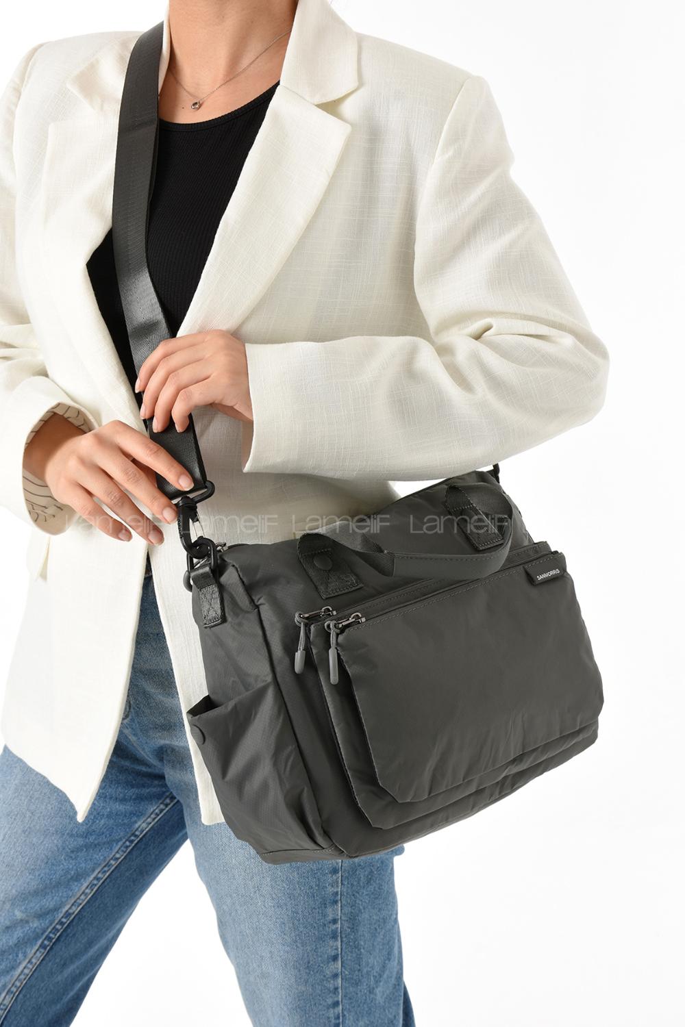 Lamelif San Morris Kadın 4 Bölmeli Krinkıl Kumaş Ayarlanabilir Çapraz Askılı El Ve Omuz Çantası