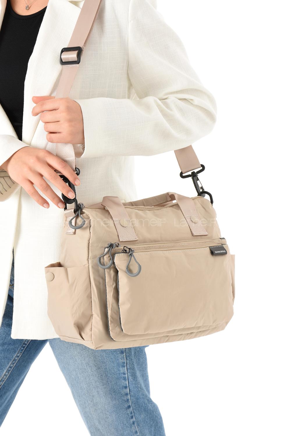 Lamelif San Morris Kadın 4 Bölmeli Krinkıl Kumaş Ayarlanabilir Çapraz Askılı El Ve Omuz Çantası